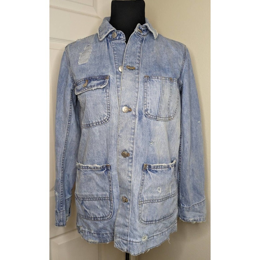 Madewell Jacket Womens XS Denim Chore Coat Distressed Light Wash Jean L4601 New